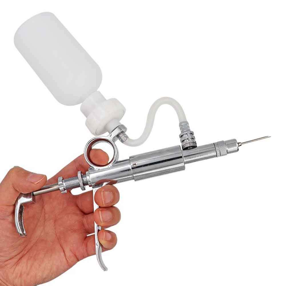 Semi-Automatic Metal Continuous Syringe - Veterinarian Tool - Livestock Adjustable Injector - for Ch
