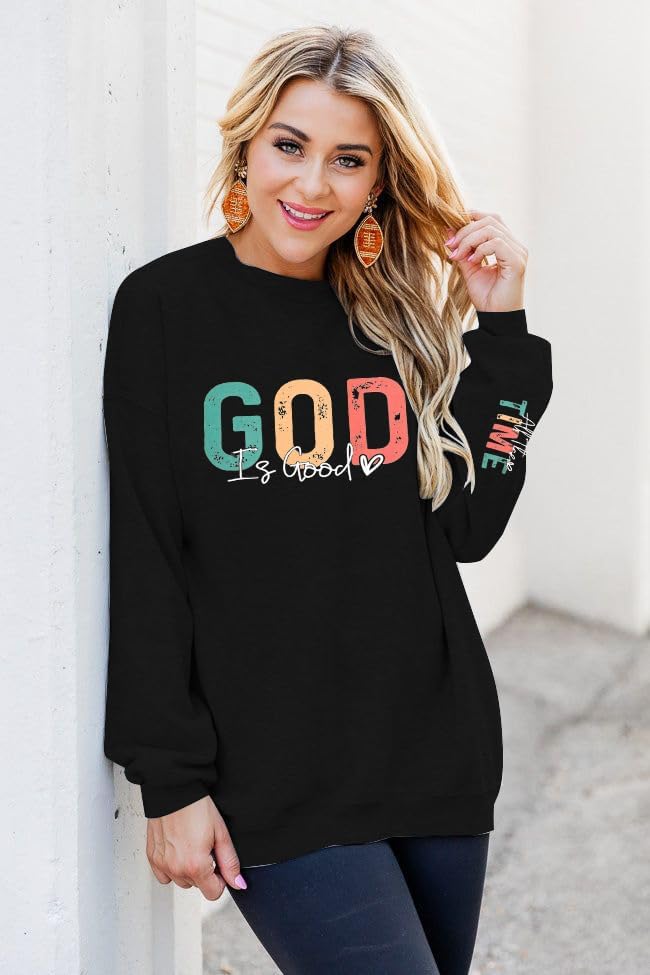 God is Good Sweatshirt Christian Shirts for Women Oversized Jesus Religious Pullover Bible Verse Inspirational Tops - Image 5