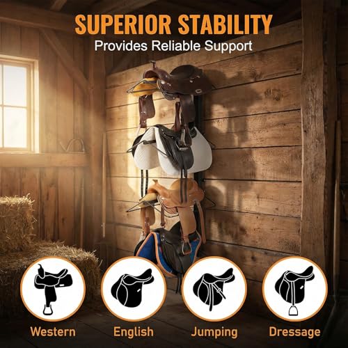 BBTEQEKN 2 Pack 4 Tier Saddle Rack Wall Mount, Heavy Duty Horse Saddle Storage Rack, Equestrian Western and English Tack Storage, for Tack Room Organization, 52 x 25 x 11 Inch