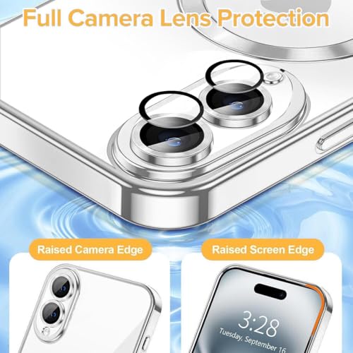 Image of VONZEE Clear Logo Electroplating Transparent Clear Case for Samsung Galaxy S25 Edge 5G, Magnetic Plating [Support for MagSafe Charger] Electroplate TPU Cover-Silver