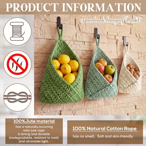 Image of Honeydak 3 Hanging Baskets, Sage Color Palette, Triangle, Cotton Rope