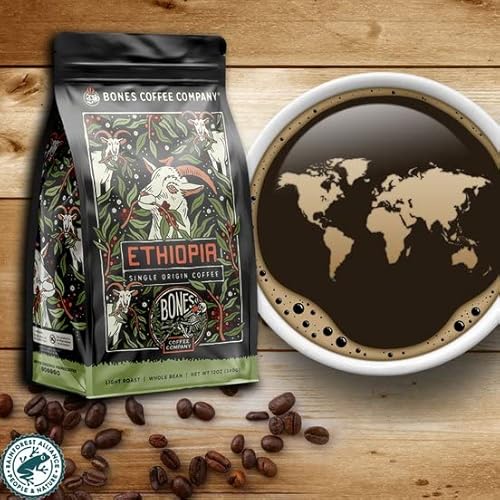 Bones Coffee Company Ethiopia Single-Origin Flavored Ground Coffee Beans | 12 Oz Medium Roast Low Acid Coffee Arabica Beans | Coffee Gifts & Beverages (Ground) #TOP6