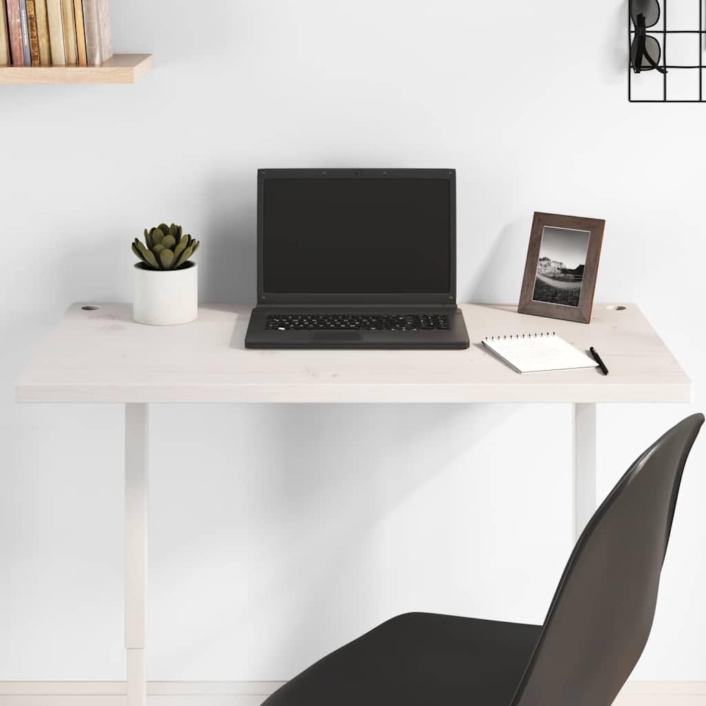 Piano da scrivania bianco, 80 x 40 x 2,5 cm, in legno di pino massiccio, con 2 fori per cavi, per accessori da scrivania, telaio da tavolo, supporto per monitor, home office e ufficio