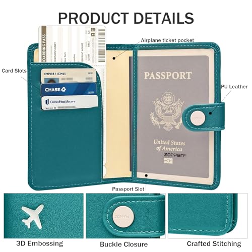 Image of Zoppen Rfid Blocking Travel Passport Holder Cover Slim Id Card Case (#25 Teal Green) | Passport Cover with Multiple Card Slots, Water-Resistant & Easy-Carry, Must-Have Travel Accessory for Men & Women.