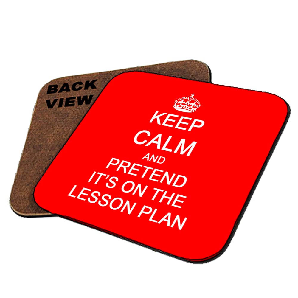 Giftme Square Coaster Mdf Keep Calm And Pretend It's On The Lesson Plan Teachers Day,Teacher Appreciation, End Of School Year Coaster, Tableware, Drinks Coffee-Tea Coaster. (, Red)