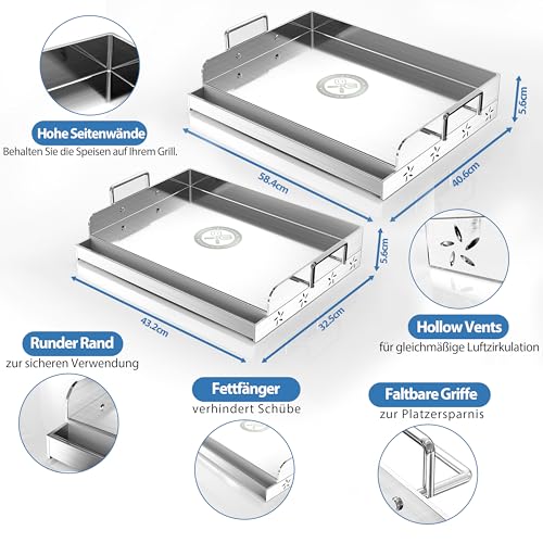 Universal BBQ Edelstahl Plancha Grillplatte Griddle mit gleichmäßiger Heizung Arming, Grill für Gas & Kohle Grills – Universal Flat Top, für Grills, Camping, Tailgating und Partys (44 cm)