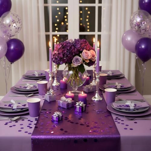 Image of Purple Metallic Foil Confetti(0.59 inch) Round Dots Glitter Table Confetti for Party Wedding Decorations,2.11 OZ per pack