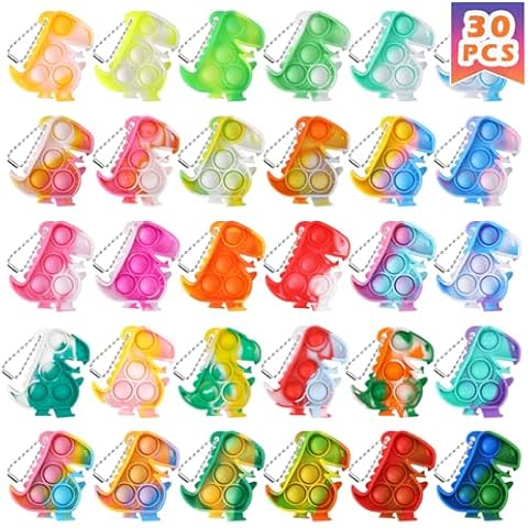 Dinosaur Party Favors Dinosaur Keychains Kids Party Favors Fidget Toys Bulk 30 Pack Mini Pop Fidget Keychain Its, Dino Party Favors for Kids 4-8 Children Mini Supplies It Small Birthday Decorations Cover
