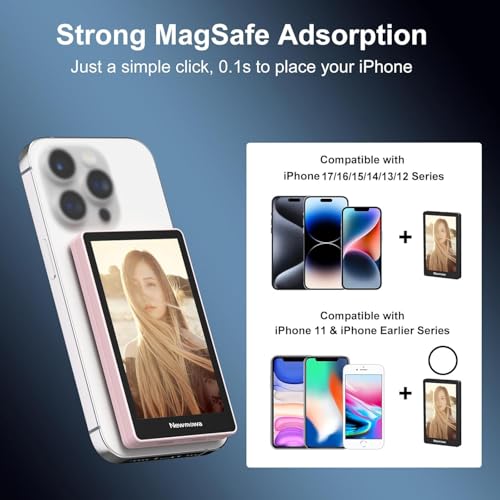 Newmowa Pink Magnetic Phone Vlog Selfie Monitor Screen, 1080P Wireless Recording, Using Phone Rear Camera for Selfie Vlog Live Stream TikTok, Compatible with iPhone(Support 4K 30fps Wired Recording) - Image 4