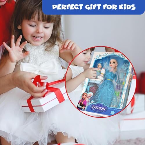 FUNFY 11 Ice Princess Doll Set | Includes Two Additional Small Dolls | Blue | Material: Plastic | Array of Accessories Including Dresses, Shoes, Comb and Mirror for Extended Play | for Girls