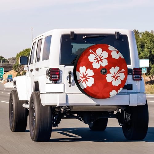 Image of Delerain Spare Tire Cover with Backup Camera Hole Hibiscus Flowers Wheel Covers Waterproof Dust-Proof UV Sun Universal Fit for Jeep Trailer RV SUV Truck (17 Inch for Diameter 31 inch-33 inch)