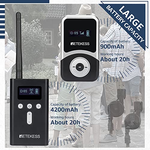 Retekess T130S(2nd Gen T130) Sistema de Audio para Guías Turísticas, Micrófono y Altavoz, Alcance Mejorado, Auriculares en D, Sistema Whisper para Iglesia y Escuela (1 TX 20 RX) miniatura 5