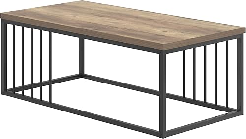 Miniatura 9 de FOLUBAN Mesa auxiliar moderna, mesa central minimalista de madera y metal para sala de estar, roble rústico, 43.3 pulgadas