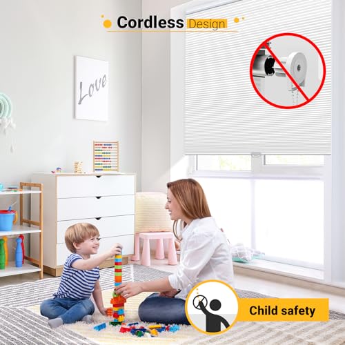 Blackout Cellular Shades Cordless Blinds Window Shades for Home, 25W x 64H, White(Blackout)