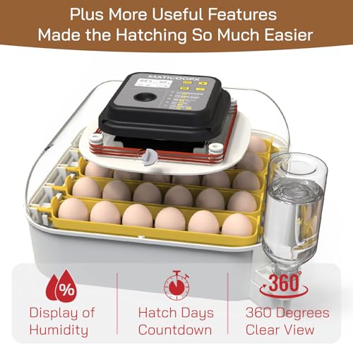 MATICOOPX 30 Egg Incubator with Humidity Display, Egg Candler, Automatic Egg Turner, for Hatching Chickens - Thumbnail 6