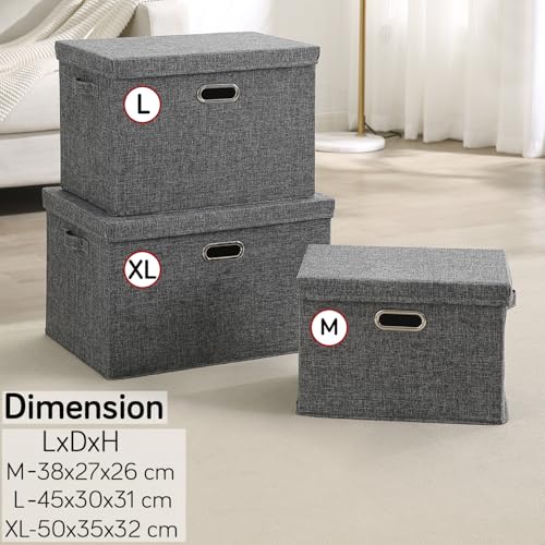 Image of Hokipo Multipurpose Storage Bins With Lid For Cupboard, Home And Office, Grey, Medium, Pack Of 1 (Ar4369-M) - Polyester