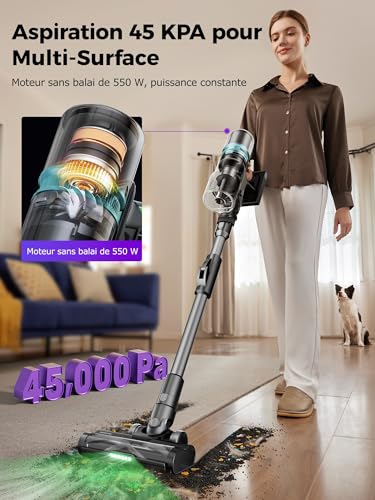 Proscenic P16 Aspirapolvere Senza Fili Potente 550W/50KPA/65min, Scopa Elettrica Senza Fili con Bacchetta Pieghevole, Spazzola Antigroviglio, Batteria Rimovibile per Pavimenti/Tappeti(Grigio) - Immagine 1