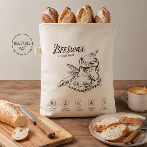 Bolsas para pan de cera de abeja reutilizables de algodón para guardar panadería artesana 5