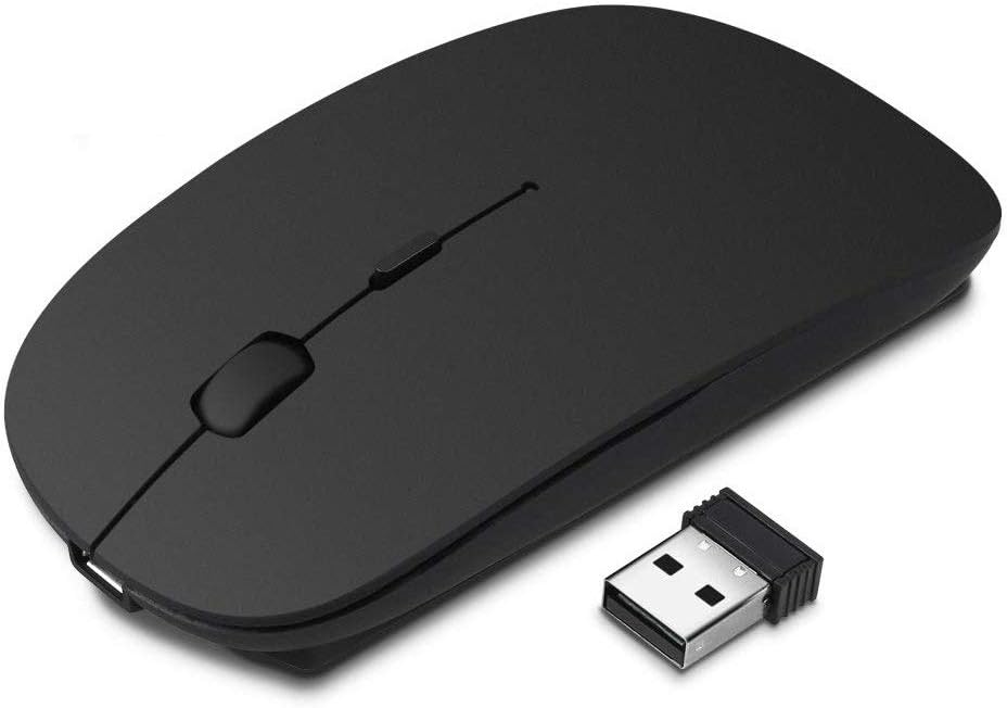 Hoxida Wireless Mouse Rechargeable Noiseless PC Laptop Mice 2.4G USB for Laptop PC Computer, Black