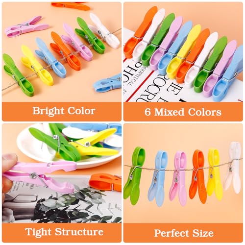Senbowe 48 Pack Colorful Plastic Clothespins,Heavy Duty Clothes Pins Clips with Springs,Non-Slip Clips for Hanging Clothes,Towels,Crafts,Picture Clips Food Package Clips,Air-Drying Clothing Pin Set