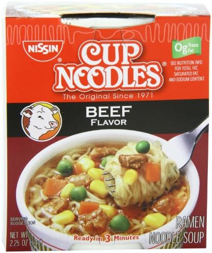 Nissin Cup Noodles Beef Flavor Soup 2.25 oz (Pack of 12)