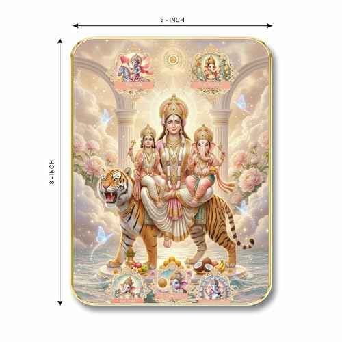 Image of SAF Durga Parivar Wall Art with Table Top Stand & Wall Hanging Hole | Maa Durga Family MDF Religious Painting for Home Mandir Vastu Decor