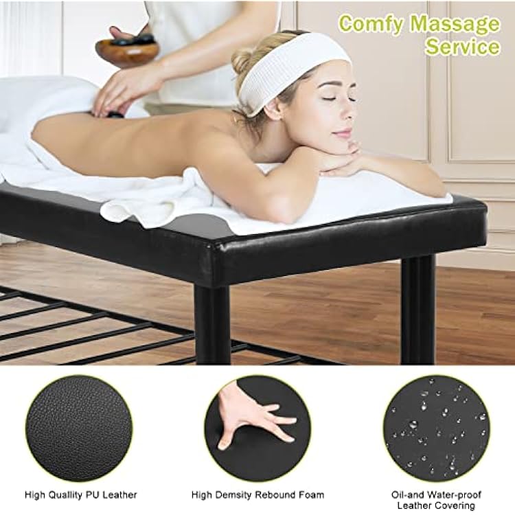 Massage Therapy Table Chiropractic Rolling Massage Table Physical Therapy Table 75Long 29.5Wide Stationary Massage Table Heavy Duty Massage Table with Metal Framed & Memory Foam Layer - Black