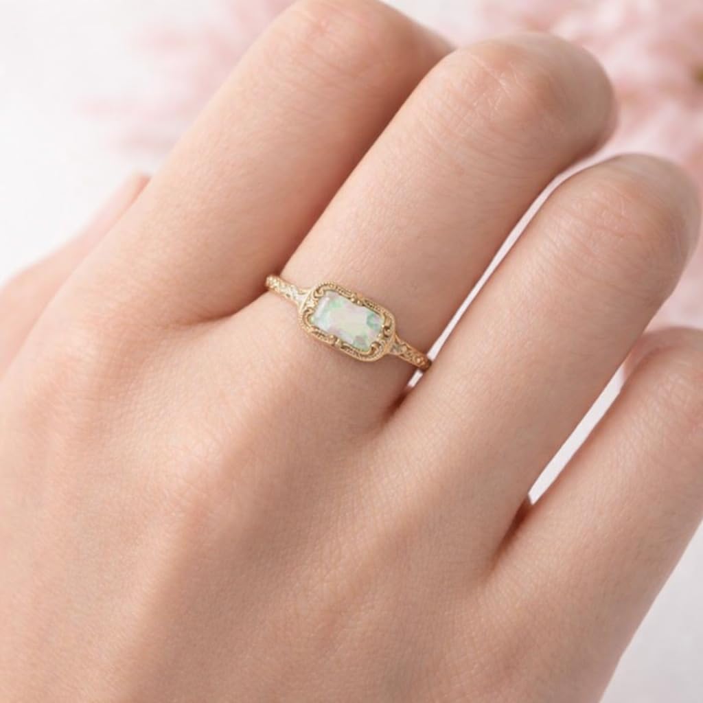 Opal Solitaire Bridal Wedding Ring, ctober Birthstone Stackable Band Ring, Engagement Unique Design Band Prong Setting Women Promise Jewelry Proposal Gift For love