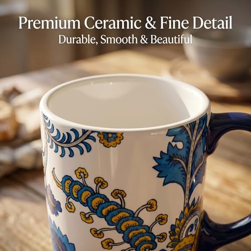 Taza de viaje cerámica 17oz con tapa diseño floral azul miniatura 3