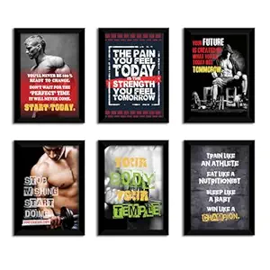 PRINTELLIGENT Motivational Positive Office Quotes Inspirational Wall Framed Posters For Home Decor. (Set of 6)