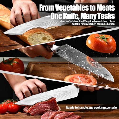 Image of 8 inch Chef Knife Japanese 5CR13 Steel - Ergonomic Redwood Handle Ultra Sharp Kitchen Knives for Professional Cooks, Perfect Birthday /Mothers Day Gifts with Luxury Gift Box