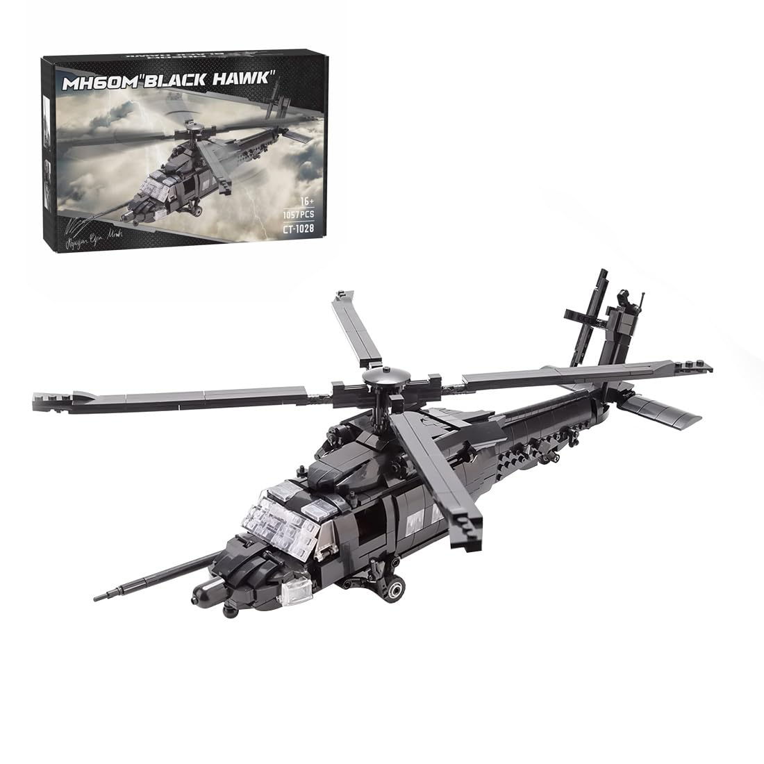 PizazzToy MH60M Helicopter Building Blocks Set, 1057 Pieces Military Series Aircraft Bricks Model Kit, Collection Display Xmas Gifts Model Airplane for Men