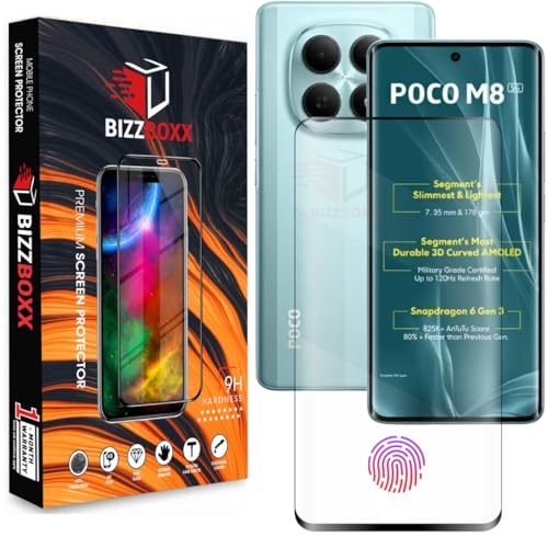 Image of Compatible With POCO M8 5G Full Glue Tempered Glass Screen Protector Guard With Curved Edges - Fingerprint Working, UV Glue Not Required (For POCO M8, 6.77 Inch) - Pack of 1