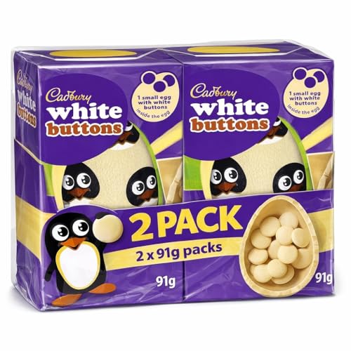 2 Pack Cadbury White Chocolate Buttons Easter Egg, Includes White Chocolate Buttons Inside Egg Perfect For Easter Egg Hunt School Offices Gift For Kids Adults