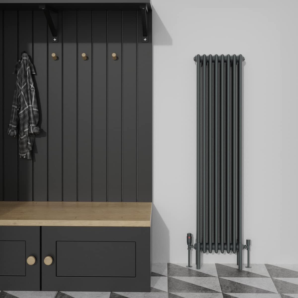 Warmehaus Traditional Cast Iron Style Anthracite Quadruple Column Vertical Tall Radiator 1500x380mm Perfect for Bathrooms, Kitchen, Living Room