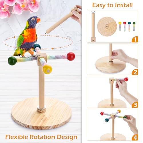 Image of Bird Stand Perch Toy Parakeet Interactive Rotating Chew Toy Wooden Exercise Parrot Toys,Cockatiel Toys for Bird Cage Accessories for Small and Medium Parrots to Expend Energy
