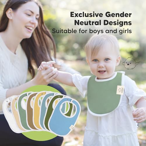 Image of 8-Pack Organic Baby Bibs for Boys, Girls - Soft Cotton Drooling and Teething Bibs for Baby Girl & Boy, Extra Absorbent, Easy to Clean & Put On for Toddler, Newborn, Infant 0-24 Months (Daybreak)