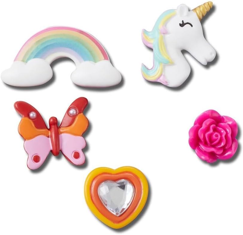 Jibbitz Shoe Charms, Cute Rainbows and Unicorns Collection Multi Packs, Plastic Fantastic Whimsical, 5 Pack