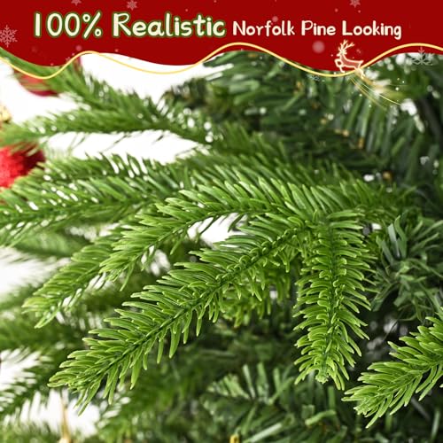 MARTINE MALL 3FT Realistic Norfolk Pine Tree Small Christmas Tree with 50 LED String Light, Full Mini Christmas Tree Artificial Tabletop Xmas Trees with Red Hanging Ball Ornaments for Table Holiday - Image 4