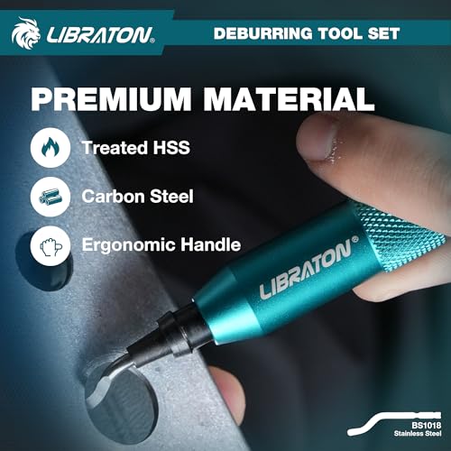 LIBRATON Entgrater, Senker Handreibahle, mit 10 HSS-Klingen, 360 Grad schwenkbares Handentgratwerkzeug für Metall, Harz, PVC, Kupfer, Kunststoff, 3D-Druck, Holz, Entgrat- und Anfasreibahlenwerkzeug