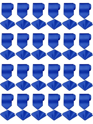 Image of Zhanmai 48 Pcs Men Solid Color Ties and Pocket Square Set Satin Necktie Business Handkerchief for Wedding Party