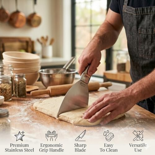 Image of KMW Stainless Steel Scraper Chopper with Sturdy Pipe Handle I Pastry Scraper Cutter Kitchen Cuisine I 4 inch Blade - Premium Stainless Steel for Efficient Kitchen Performance