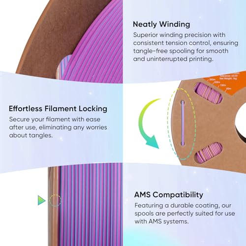 Image of ERYONE Matte Tri Color PLA Filament 3D Printer 1.75mm + /- 0.03mm, Multicolor Filament Tricolor PLA 1KG(2.2lbs) Cardboard Spool, Purple & Yellow & Blue