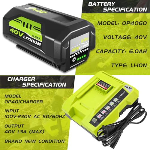 60Ah-OP4026-40-Volt-Lithium-ion-Battery-and-OP401-Charger-Compatible-with-Ryobi-40V-Battery