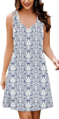 Image of SAUKOLE Summer Dresses for Women Casual Sleeveless Tank Dress Fashion V Neck Flowy Short Sundress