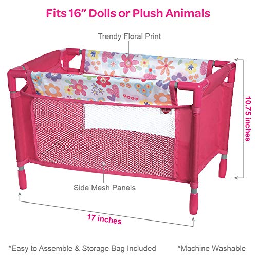 Adora Baby Doll Crib Pink Floral Playpen Bed Toy With Carry Bag For Baby Dolls Up To 16 Inches #TOP3