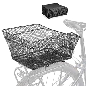 KONG MING CAR Fahrradkorb hinten – Robuster Gepäckträgerkorb aus Stahl mit Regenabdeckung, für Fahrrad und E-Bike, ideal für Alltag, Einkauf und Pendeln