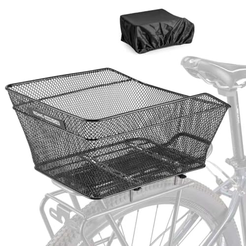 KONG MING CAR Fahrradkorb hinten – Robuster Gepäckträgerkorb aus Stahl mit Regenabdeckung, für Fahrrad und E-Bike, ideal für Alltag, Einkauf und Pendeln