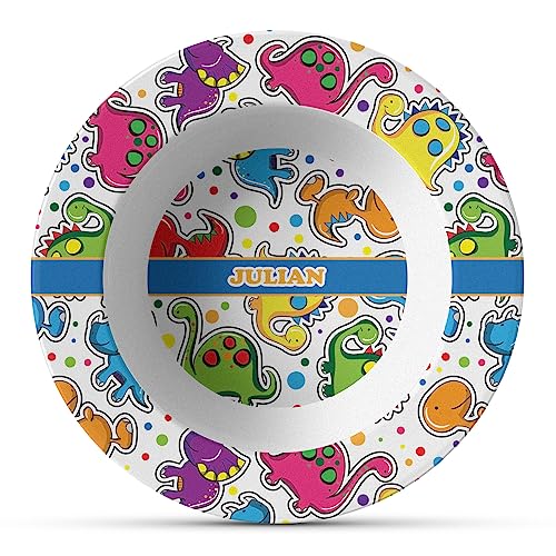 Personalized Dinosaur Print Plastic Bowl - Microwave Safe - Composite Polymer