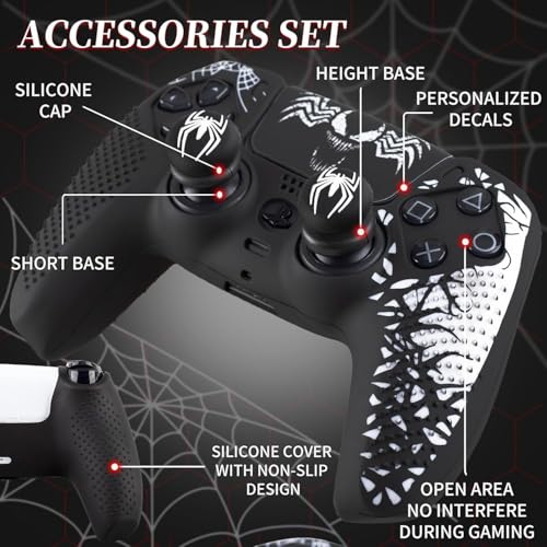 Image of Anti-Slip Cover Compatible with PS5 Controller, Silicone Skin & Grip Cover with Thumb Grips, Touchpad Sticker - Protective Case /Non-Slip PS 5 Controller Accessories Kit (Venom Edition)